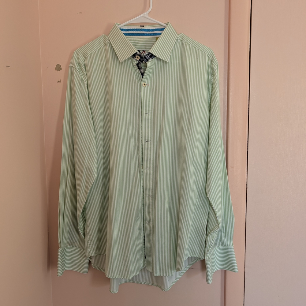 Men's Light Green Stripe Dress Shirt - Classic Collar - Picture 4 of 6